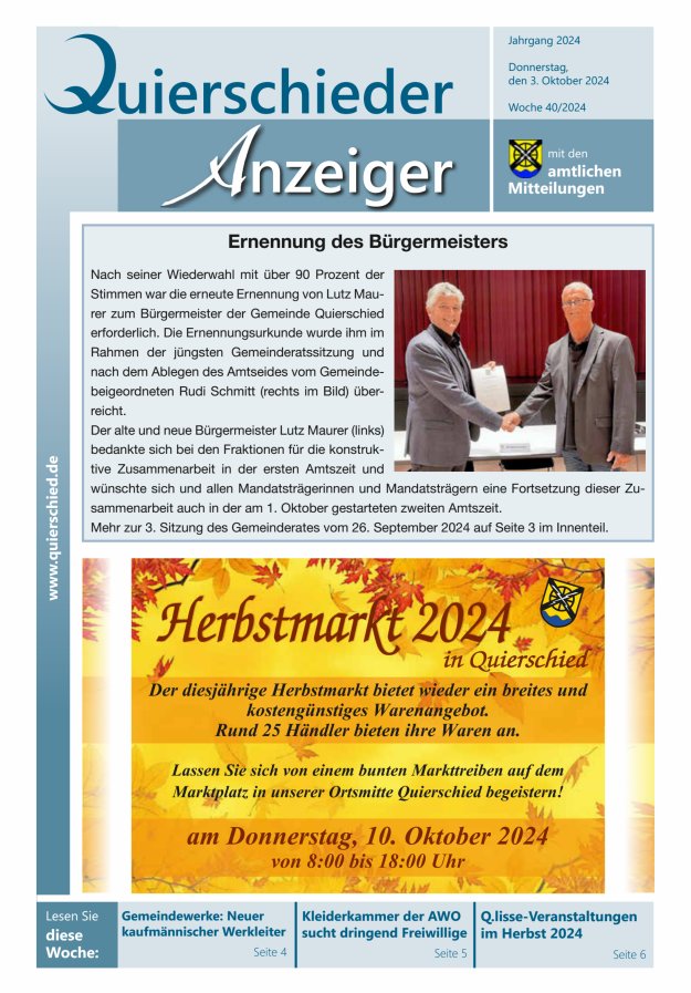 Quierschieder Anzeiger Titelblatt 40/2024