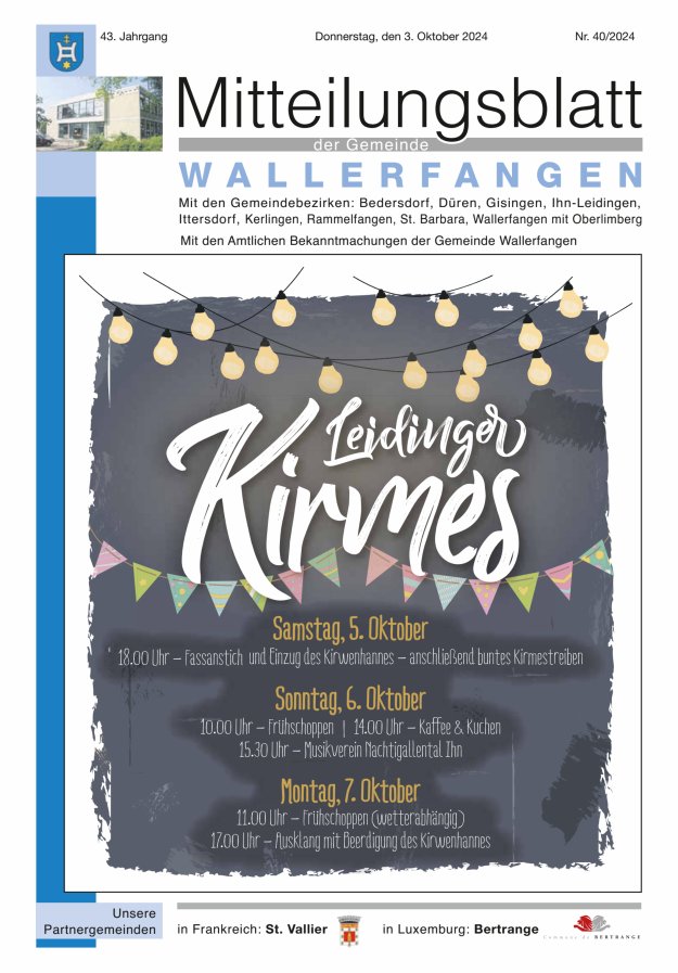 Mitteilungsblatt Gemeinde Wallerfangen Titelblatt 40/2024