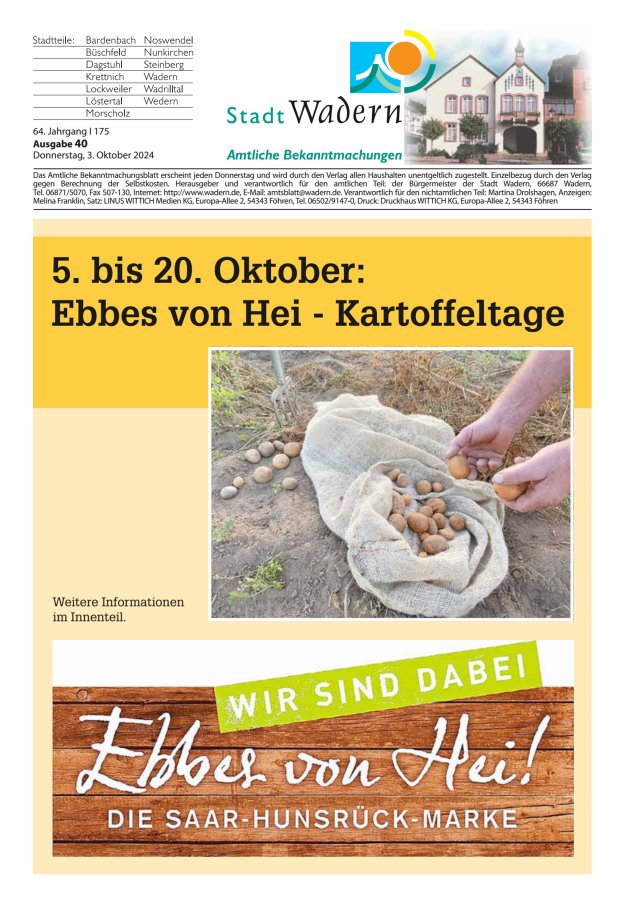 Stadt Wadern Titelblatt 40/2024