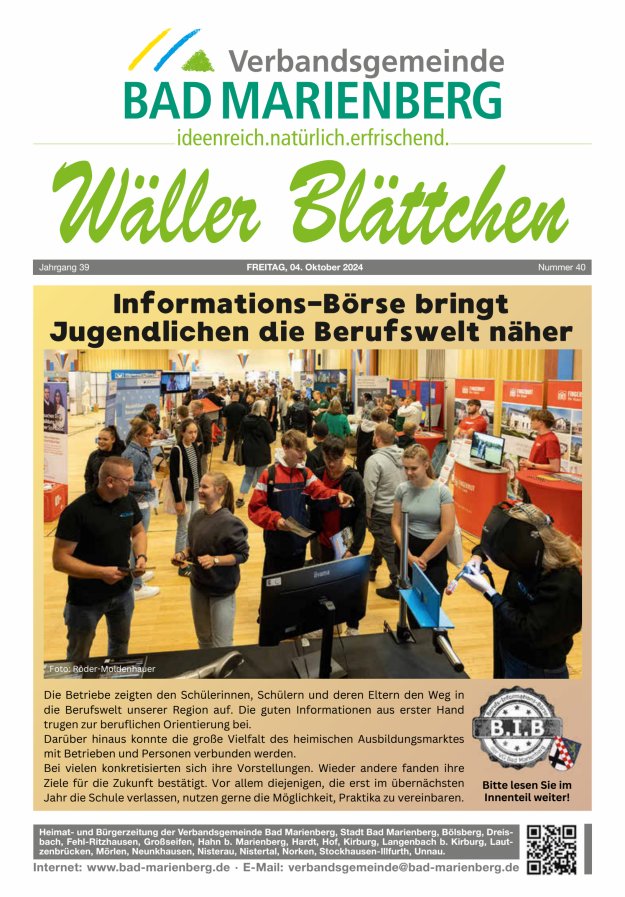 Wäller Blättchen - Verbandsgemeinde Bad Marienberg Titelblatt 40/2024