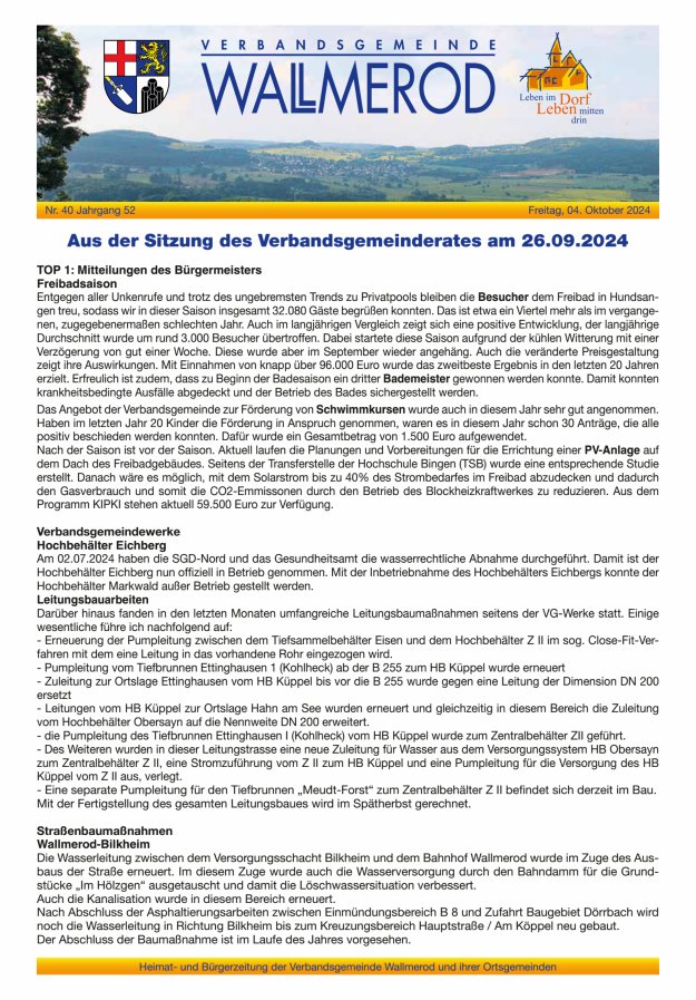 Wir über uns - Verbandsgemeinde Wallmerod Titelblatt 40/2024
