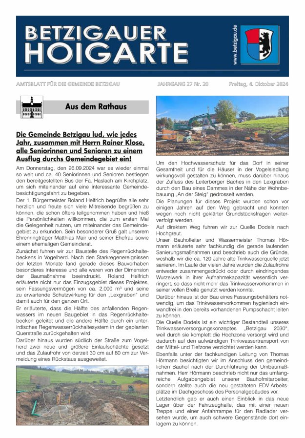 Betzigauer Hoigarte Amtsblatt der Gemeinde Betzigau Titelblatt 20/2024