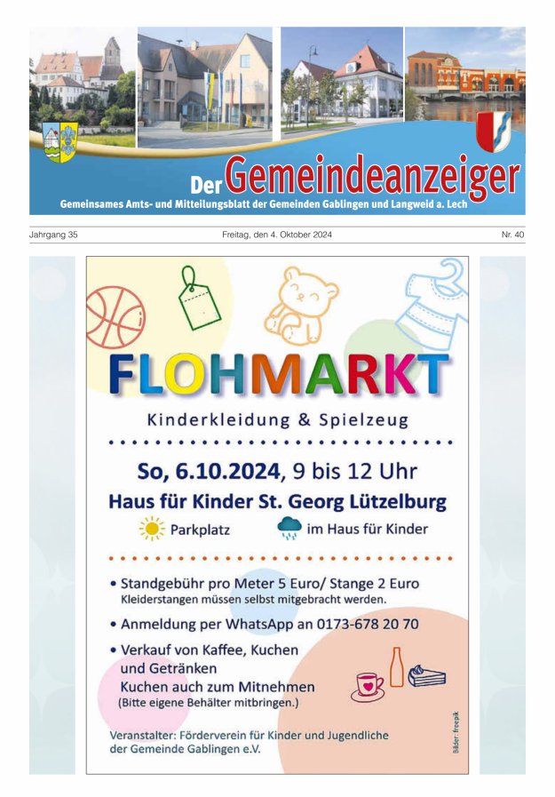 Der Gemeindeanzeiger - Gablingen Langweid Titelblatt 40/2024