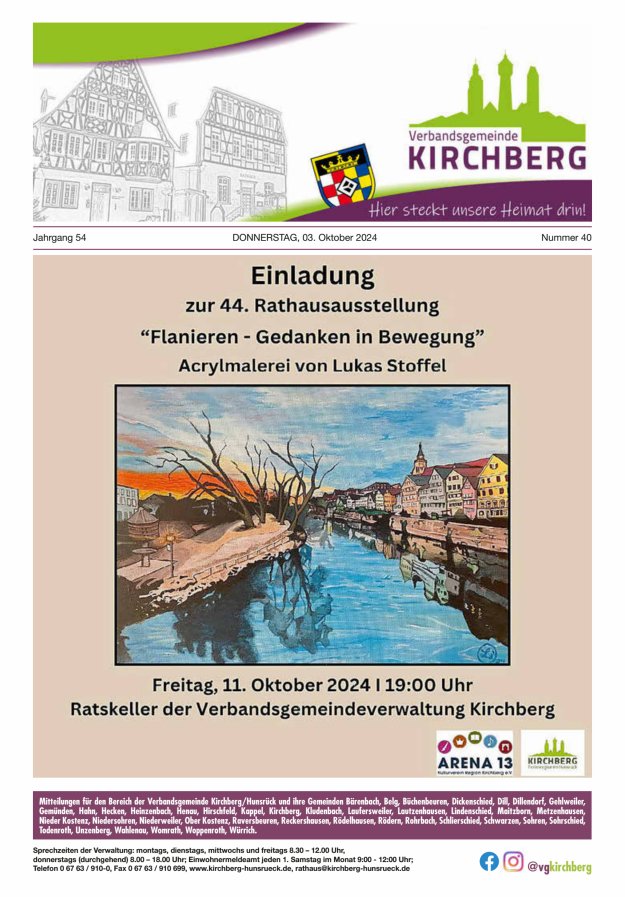 Mitteilungen der Verbandsgemeinde Kirchberg Hunsrück Titelblatt 40/2024