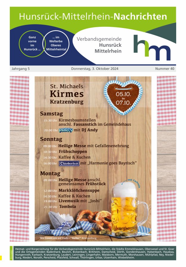 Hunsrück-Mittelrhein Nachrichten Ausgabe Emmelshausen Titelblatt 40/2024