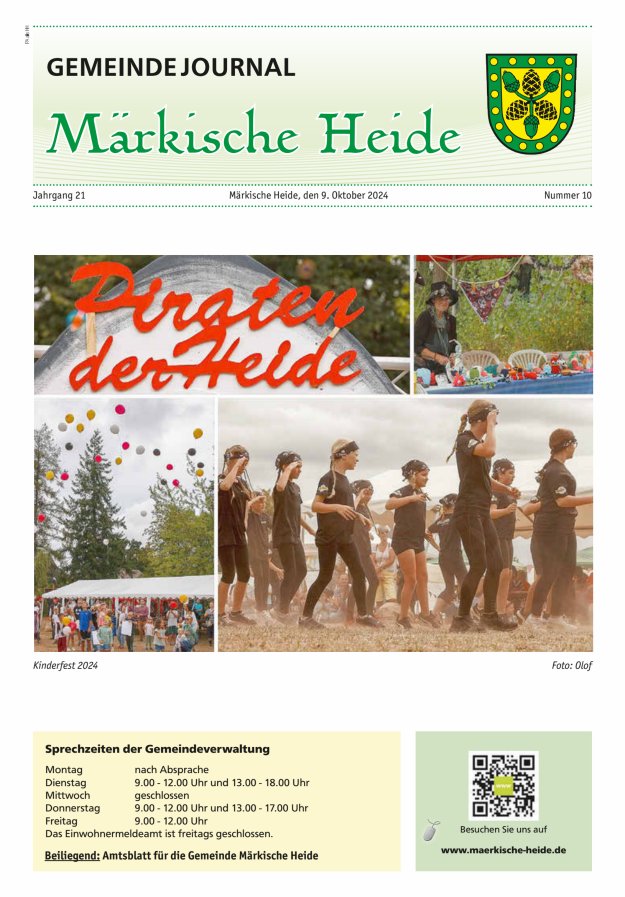 Gemeindejournal Märkische Heide – Amtsblatt für die Gemeinde Märkische Heide Titelblatt 10/2024