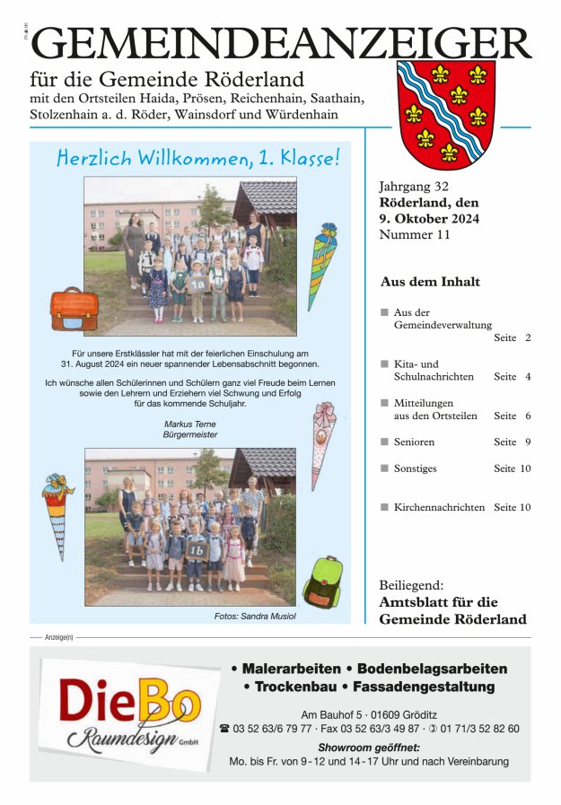 Gemeindeanzeiger - Amtsblatt für die Gemeinde Röderland Titelblatt 11/2024