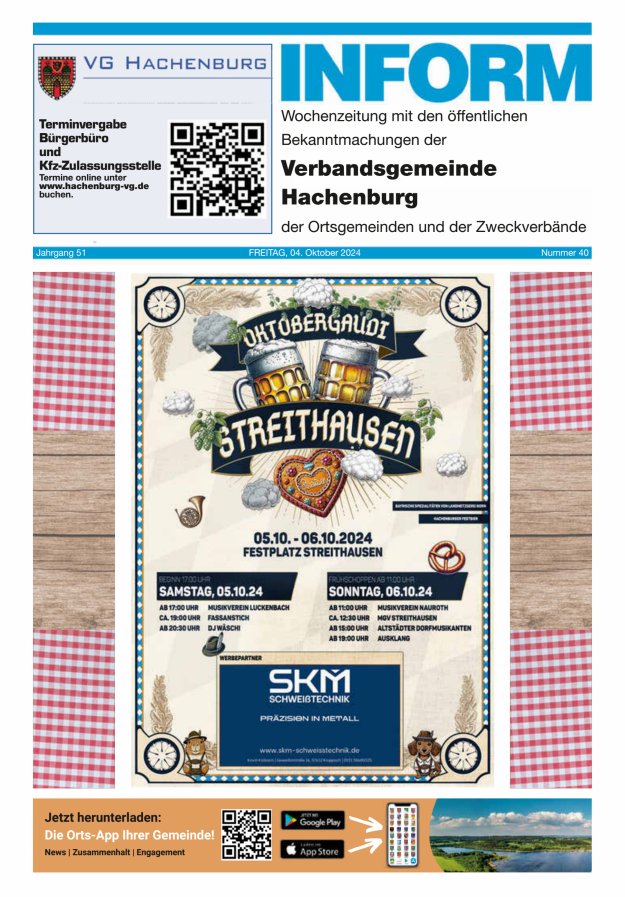 INFORM - Wochenzeitung der Verbandsgemeinde Hachenburg Titelblatt 40/2024