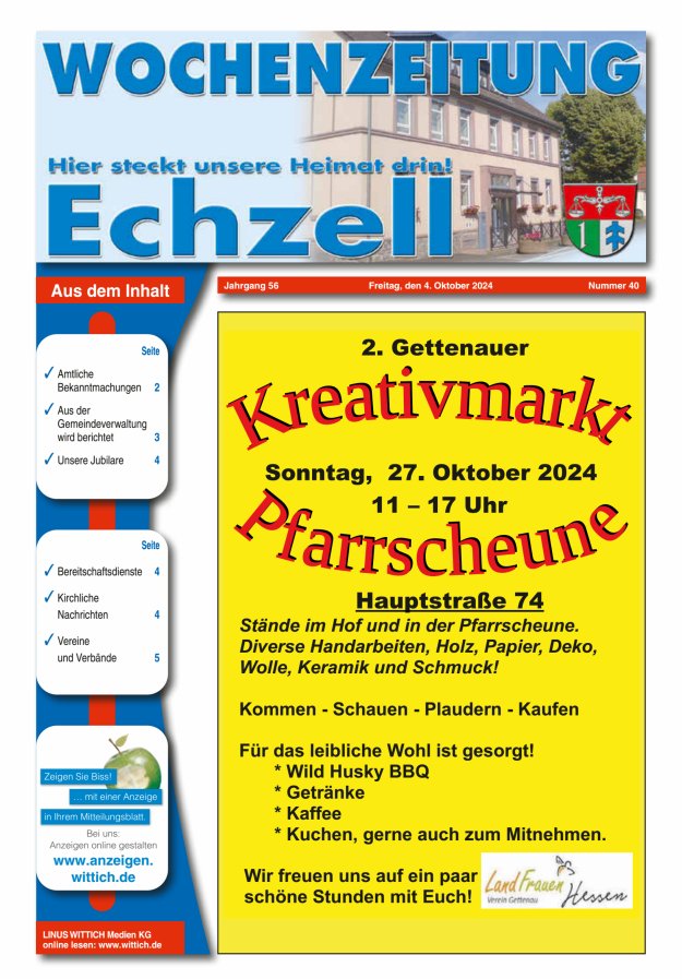 Wochenzeitung für die Gemeinde Echzell Titelblatt 40/2024