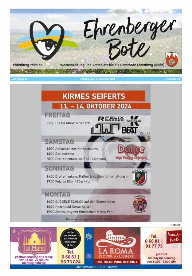 Ehrenberger Bote Titelblatt 40/2024
