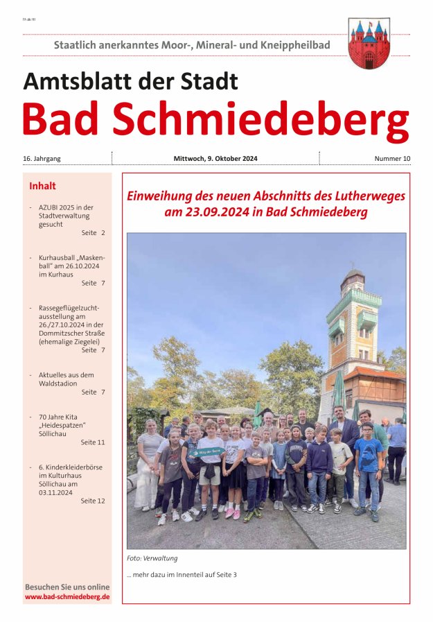 Amtsblatt der Stadt Bad Schmiedeberg Titelblatt 10/2024