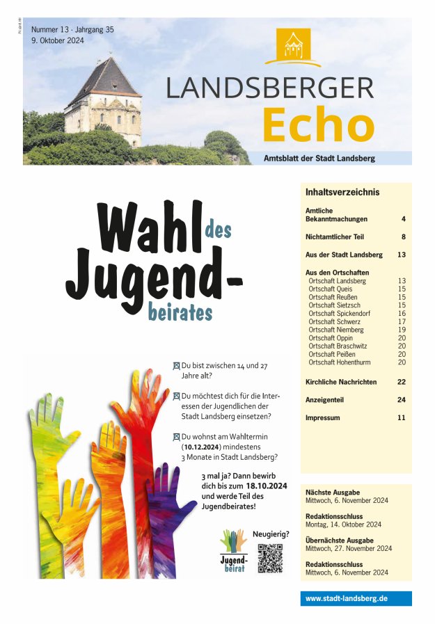 Landsberger Echo – Amtsblatt der Stadt Landsberg Titelblatt 13/2024