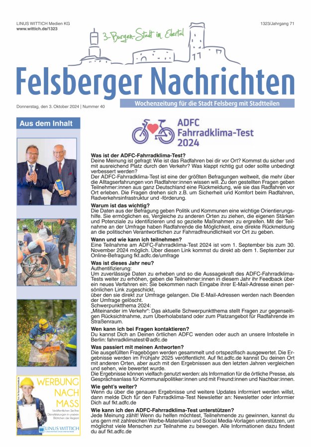 Felsberger Nachrichten Titelblatt 40/2024