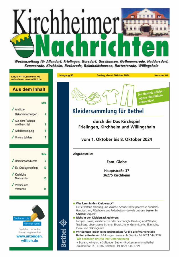 Kirchheimer Nachrichten Titelblatt 40/2024