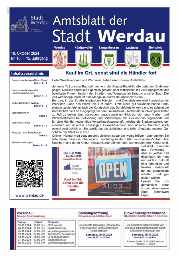 Amtsblatt der Stadt Werdau Titelblatt 10/2024