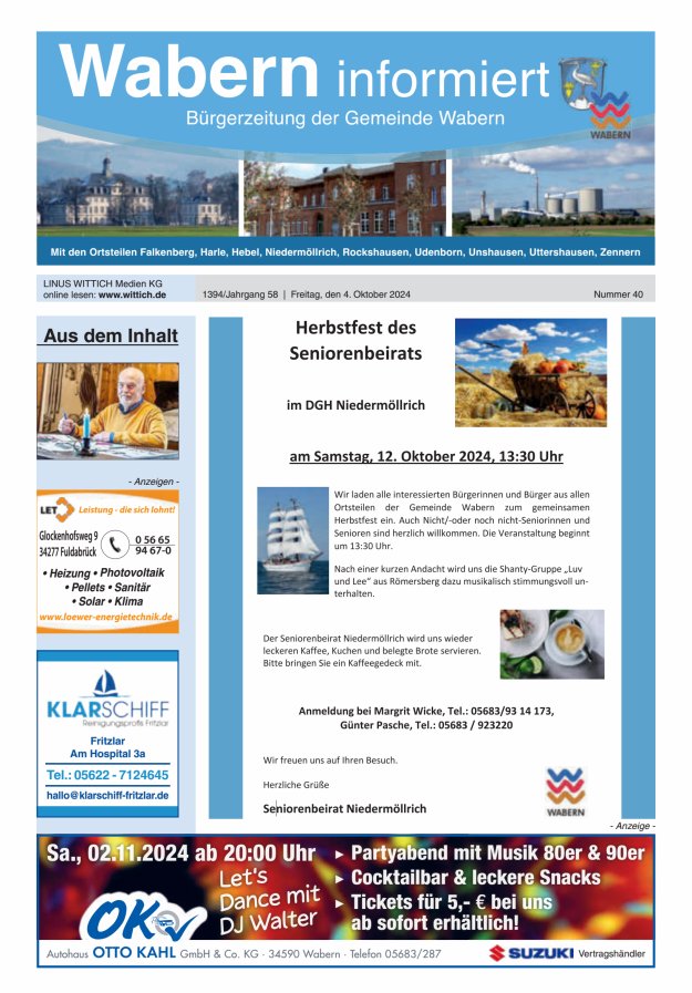 Wabern informiert Titelblatt 40/2024