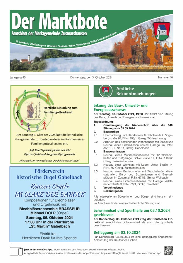 Zusmarshausen - Der Marktbote Titelblatt 40/2024