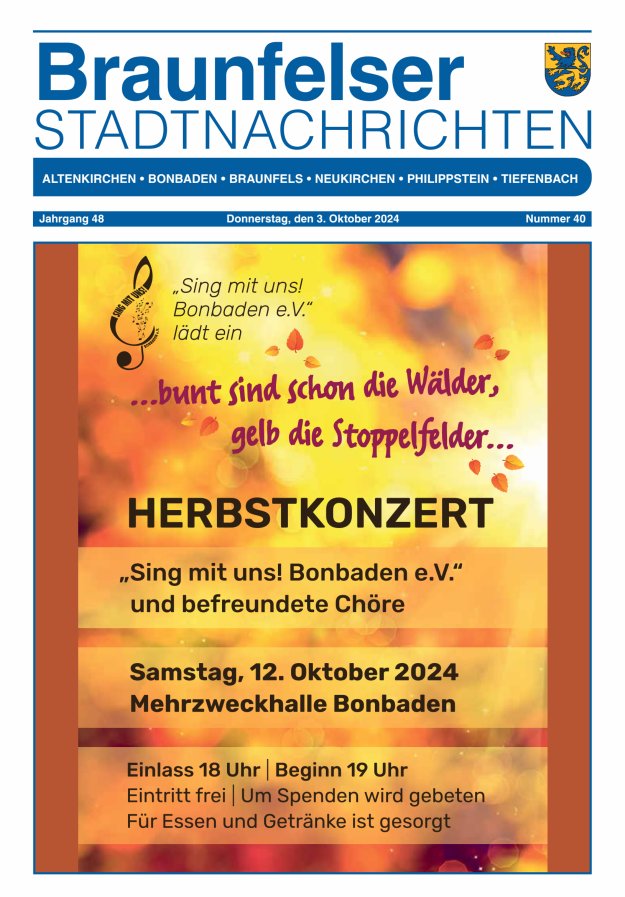 Braunfelser Stadtnachrichten Titelblatt 40/2024