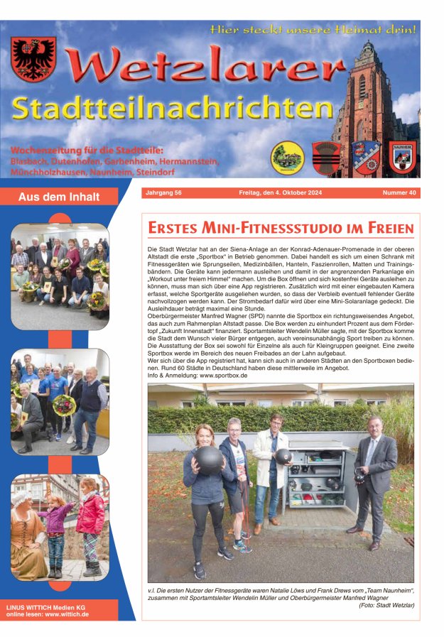 Wetzlarer Stadtteilnachrichten Titelblatt 40/2024