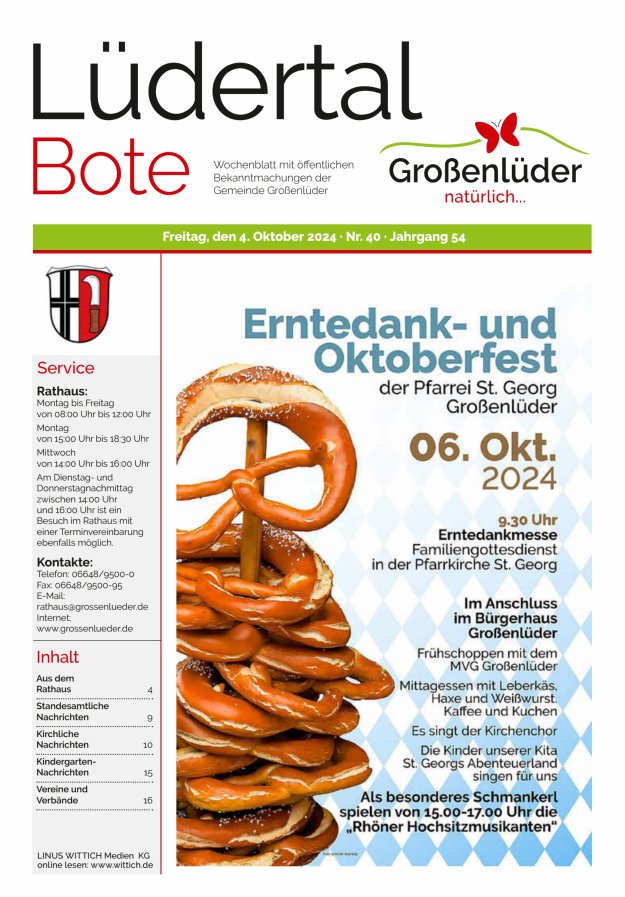 Wochenblatt mit öffentlichen Bekanntmachungen der Gemeinde Großenlüder Titelblatt 40/2024