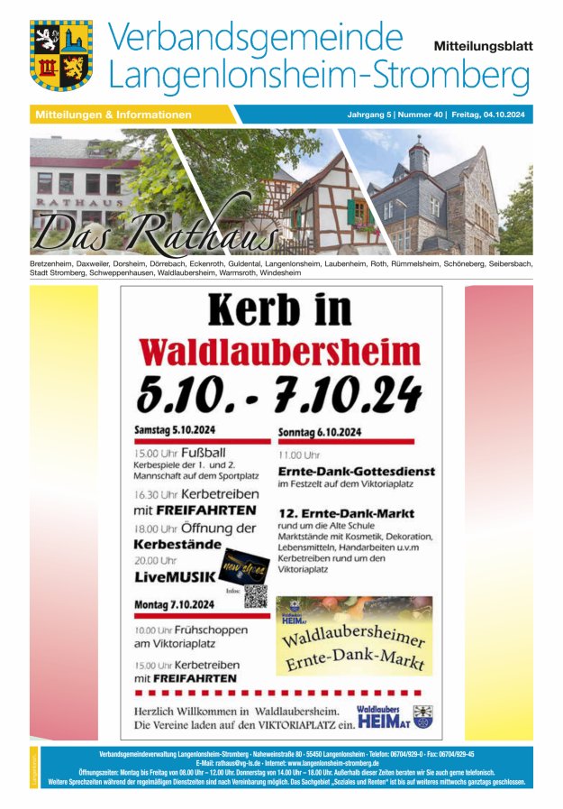 Das Rathaus - MTB d VG Langenlonsheim-Stromberg Titelblatt 40/2024