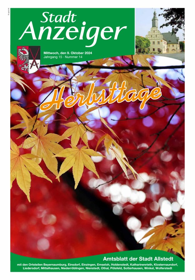 Stadtanzeiger Amtsblatt der Stadt Allstedt mit den Ortsteilen Titelblatt 14/2024