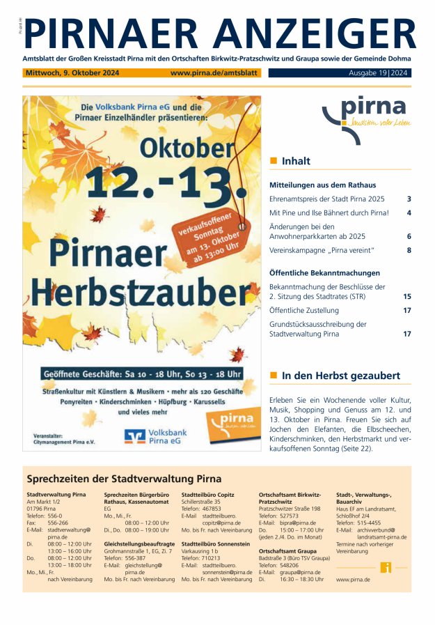 Pirnaer Anzeiger Titelblatt 20/2024