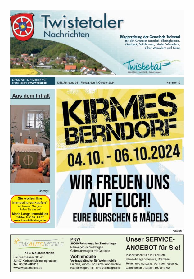 Twistetaler Nachrichten Titelblatt 40/2024