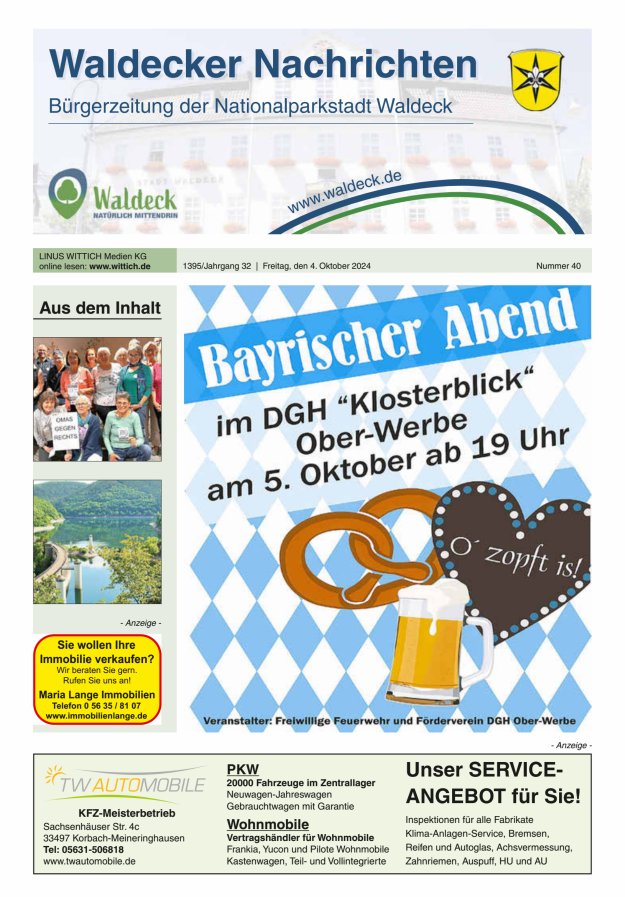 Waldecker Nachrichten Titelblatt 40/2024