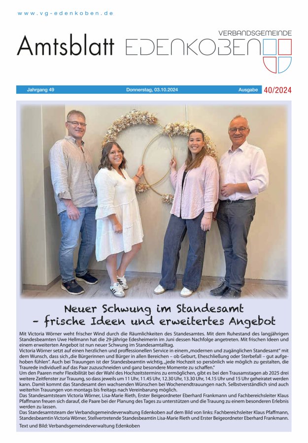 Amtsblatt VG Edenkoben Titelblatt 40/2024