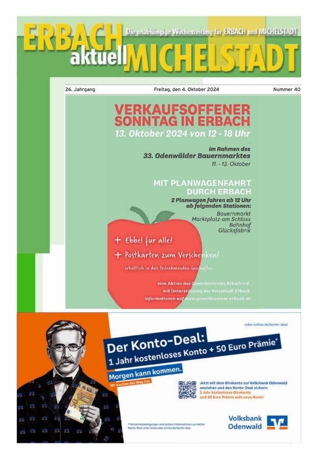 Erbach-Michelstadt aktuell Titelblatt 40/2024