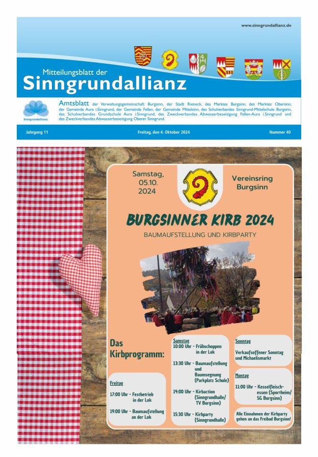 Mitteilungsblatt der Sinngrundallianz Titelblatt 40/2024