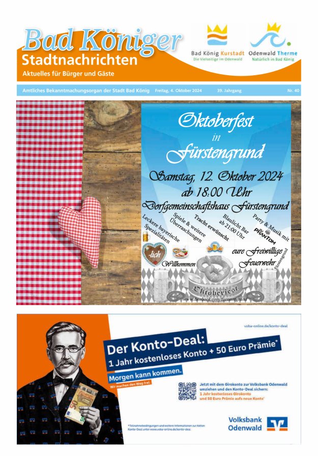 Bad Königer Stadtnachrichten und Badeblatt Titelblatt 40/2024