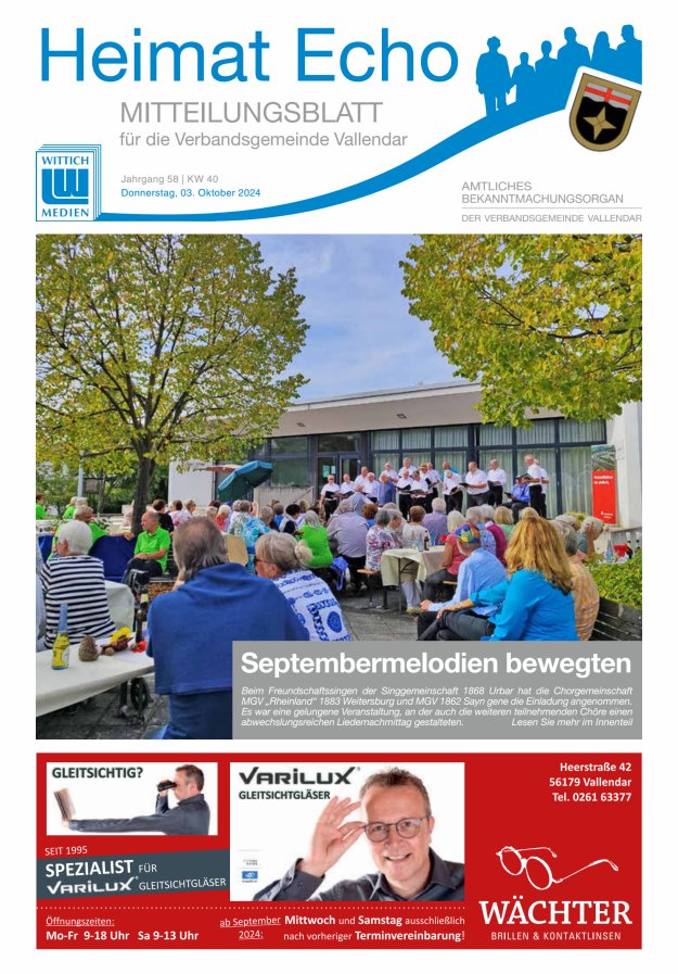 Heimat-Echo - Heimat- und Bürgerzeitung Verbandsgemeinde Vallendar Titelblatt 40/2024