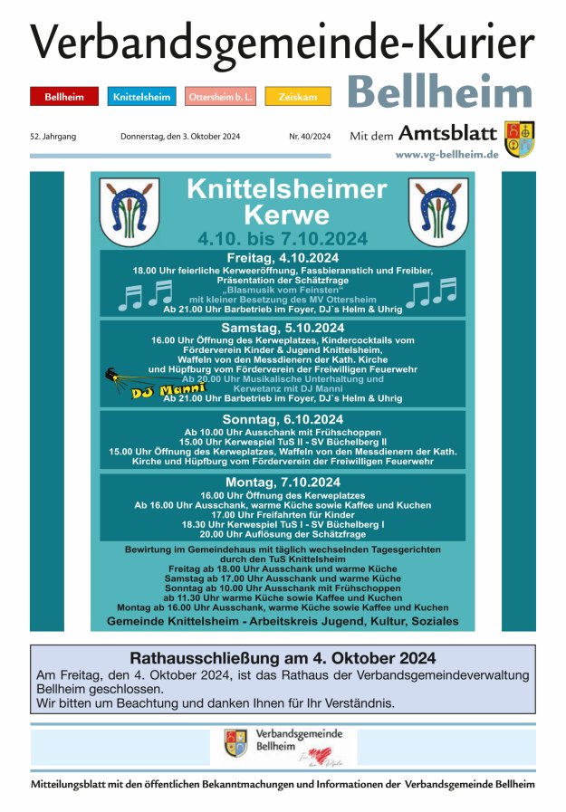 Verbandsgemeinde-Kurier Bellheim Titelblatt 40/2024