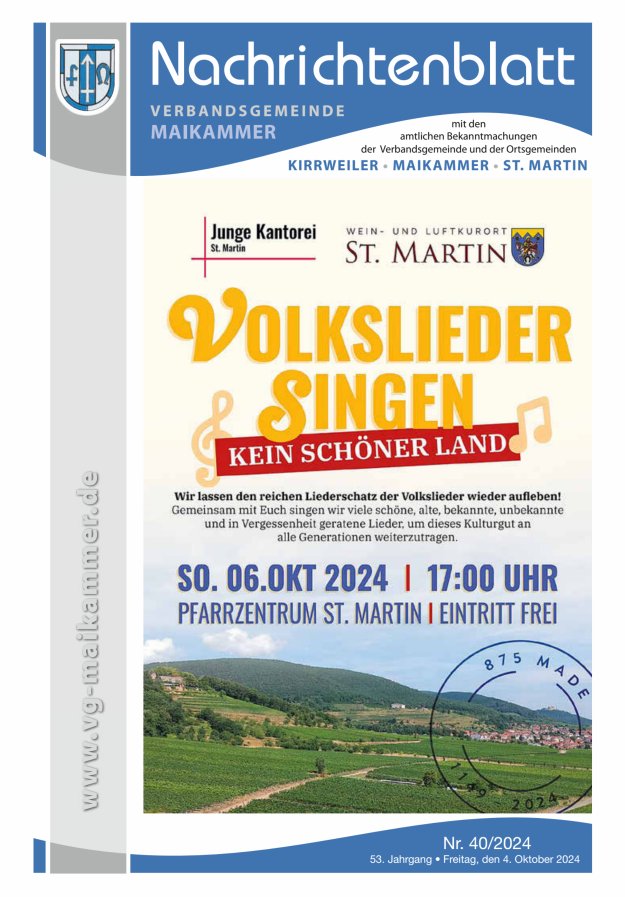 Nachrichtenblatt VG Maikammer Titelblatt 40/2024
