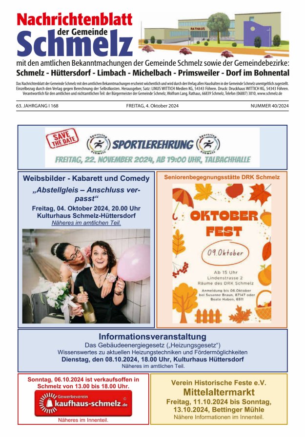 Nachrichtenblatt Schmelz Titelblatt 40/2024