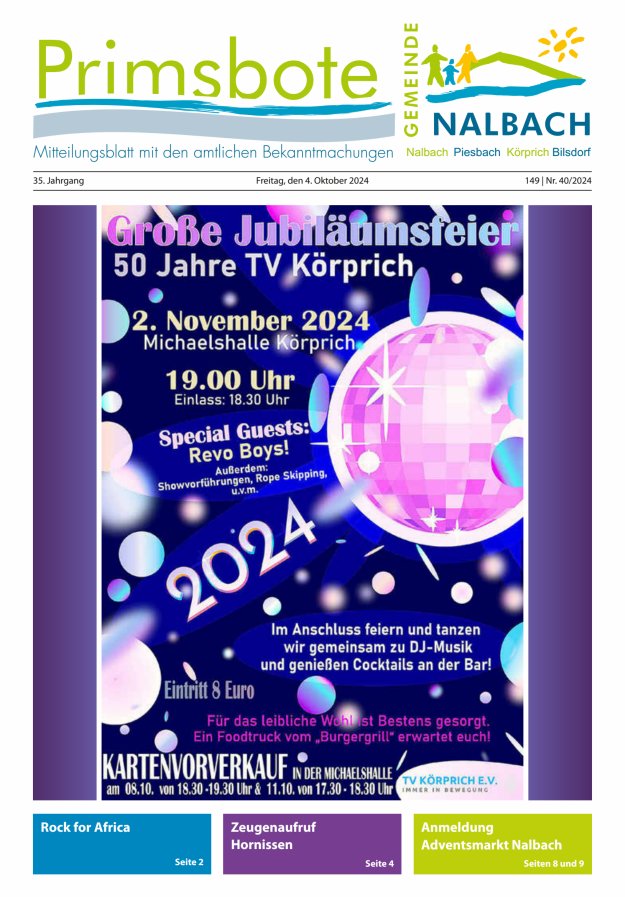 Primsbote Gemeinde Nalbach Titelblatt 40/2024