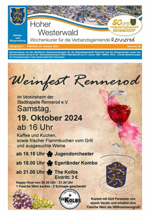 Hoher Westerwald - Wochenkurier für die Verbandsgemeinde Rennerod Titelblatt 40/2024