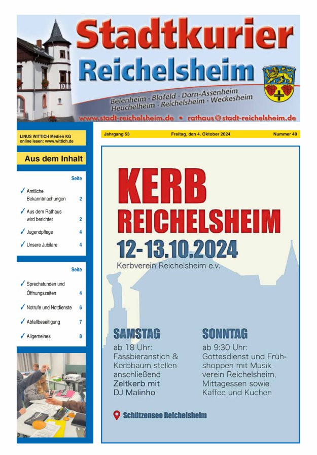 Stadtkurier Reichelsheim Titelblatt 40/2024