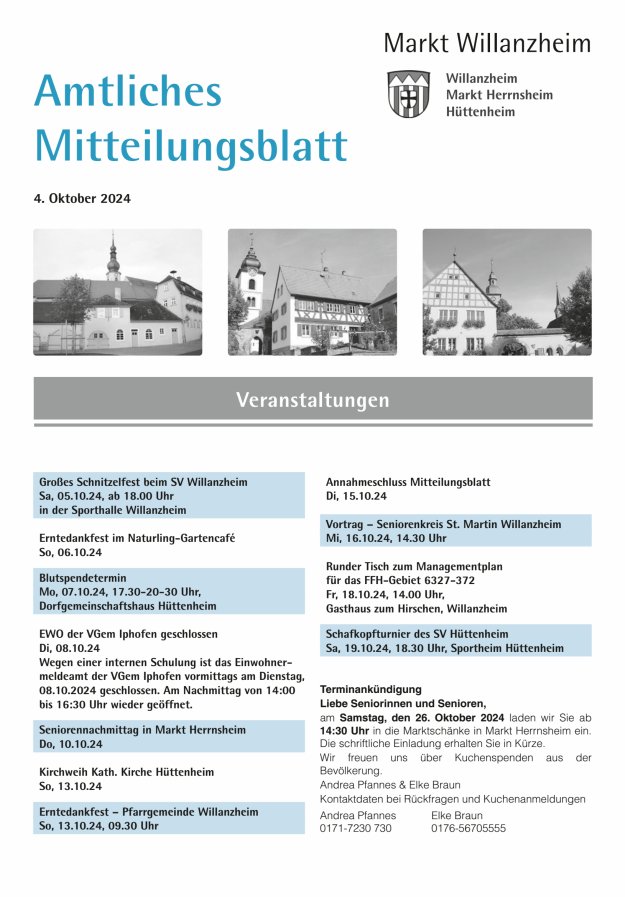 Amtliches Mitteilungsblatt des Marktes Willanzheim Titelblatt 20/2024