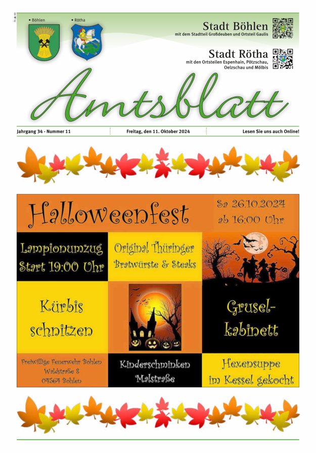 Amtsblatt der Stadt Böhlen Titelblatt 11/2024