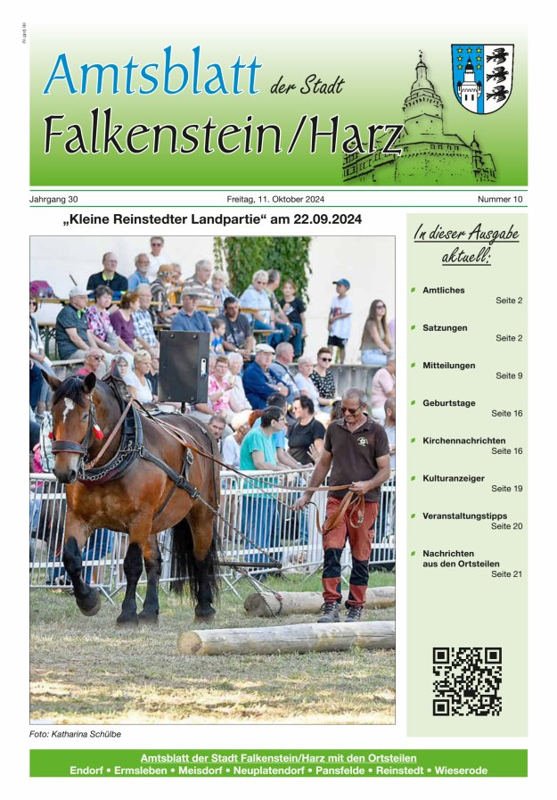 Amtsblatt der Stadt Falkenstein/Harz Titelblatt 10/2024