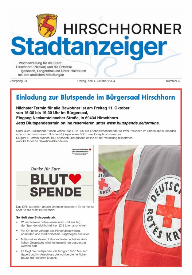 Hirschhorner Stadtanzeiger Titelblatt 40/2024