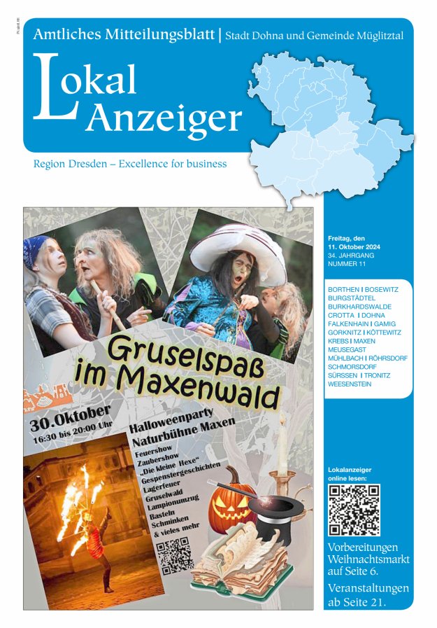 Lokal-Anzeiger – Amtliches Mitteilungsblatt Stadt Dohna und Gemeinde Müglitztal Titelblatt 11/2024
