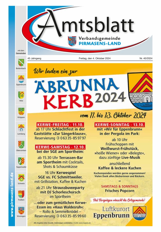 Amtsblatt VG Pirmasens-Land Titelblatt 40/2024