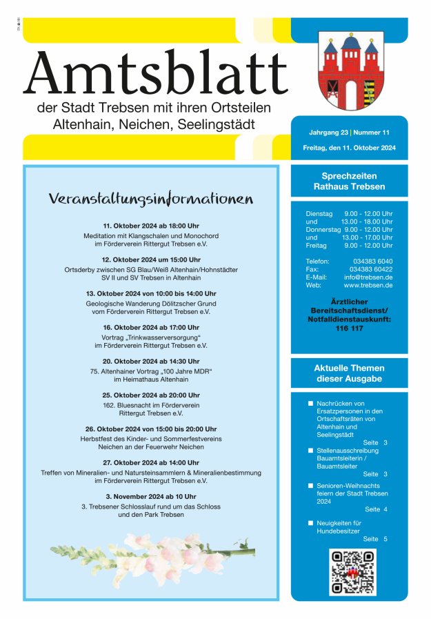 Stadtjournal der Stadt Trebsen mit ihren Ortsteilen Titelblatt 11/2024