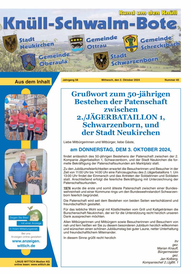 Knüll-Schwalm-Bote Titelblatt 40/2024