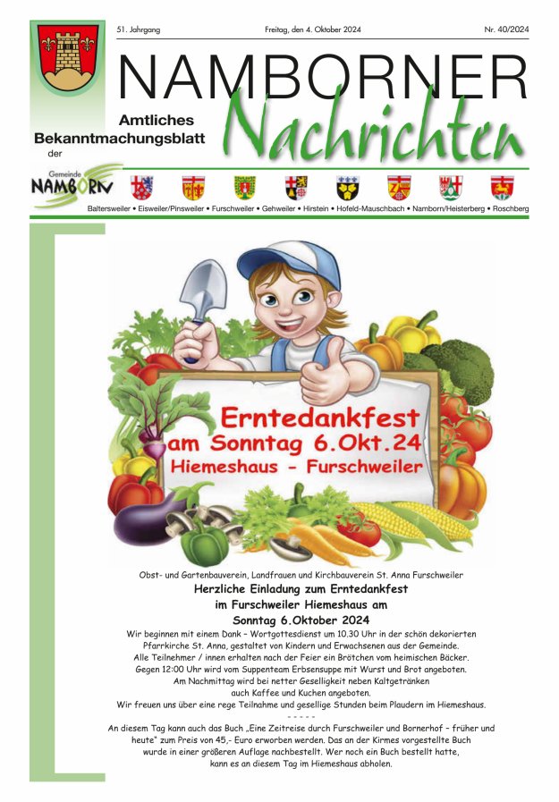 Namborner Nachrichten Titelblatt 40/2024