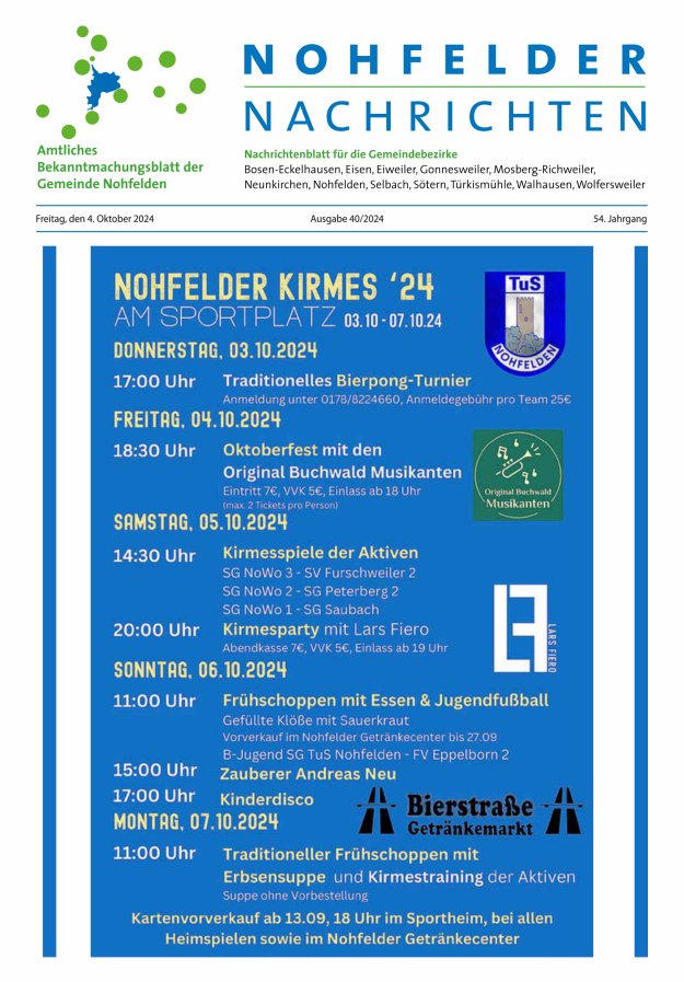 Nohfelder Nachrichten Titelblatt 40/2024